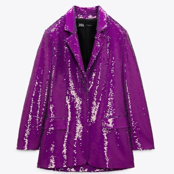 Zara Sequin Blazer Notch Lapel Oversized Jacket Purple Fuchsia XS - Picture 4 of 15